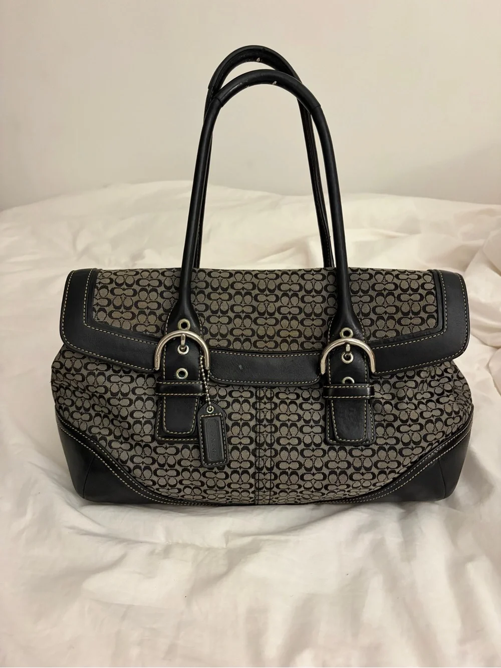Coach Brown Monogram Shoulder Bag with Black Trim